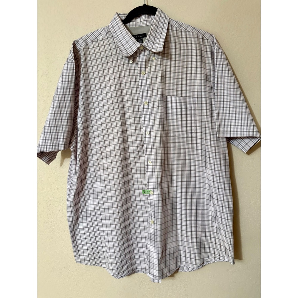 Van Heusen Mens XL‎ Short Sleeve Button Down Shirt Purple Plaid Cotton Blend